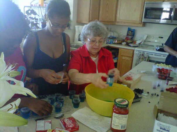 Jessica and Janet making jellow shots