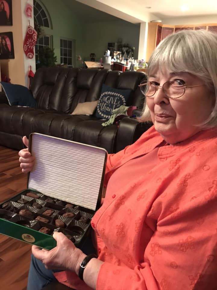 Janet with chocolates